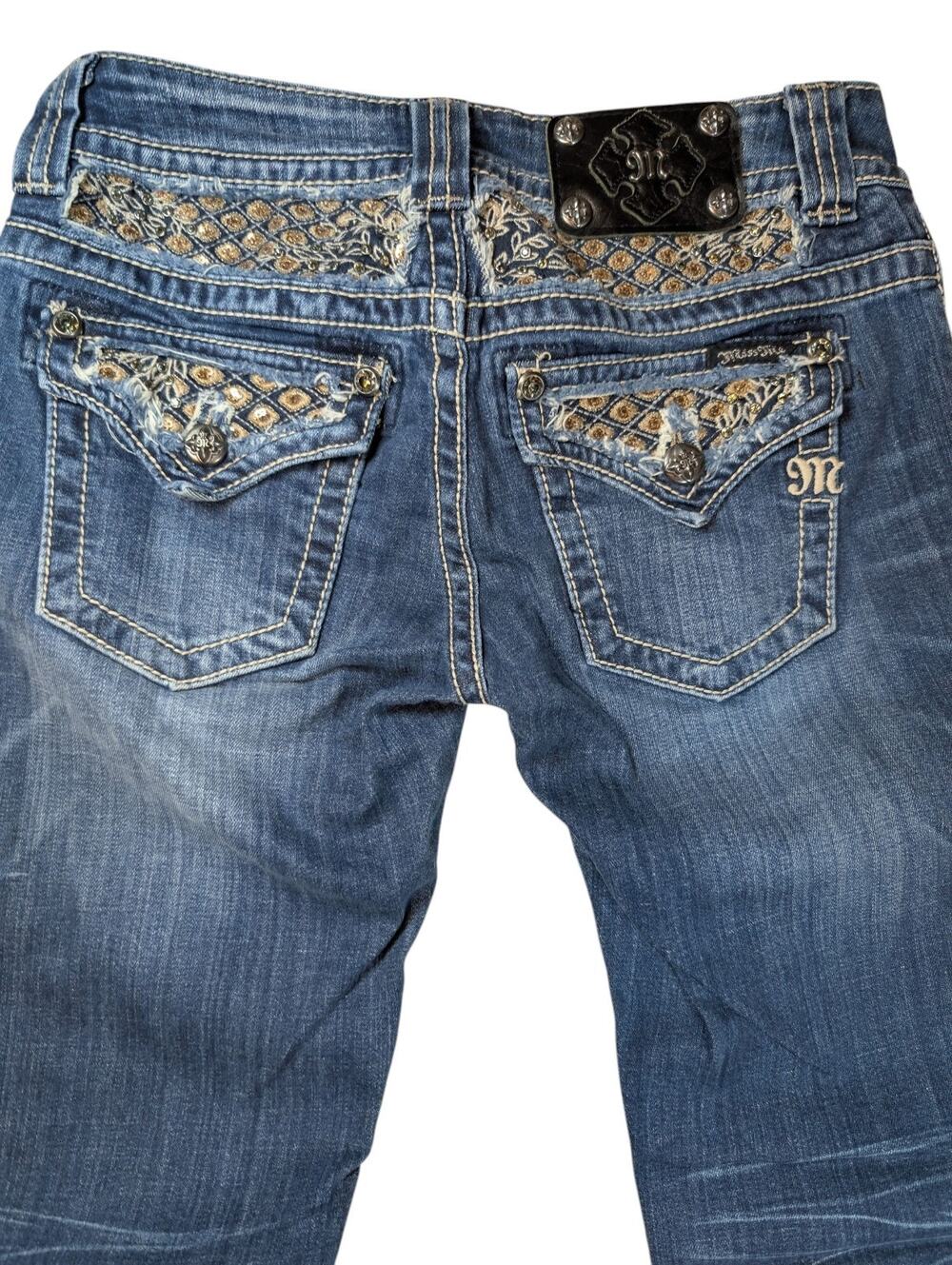 Women’s Bootcut Jeans Miss Me JP5645B Dark Wash Sequin Flap Pockets Size 27